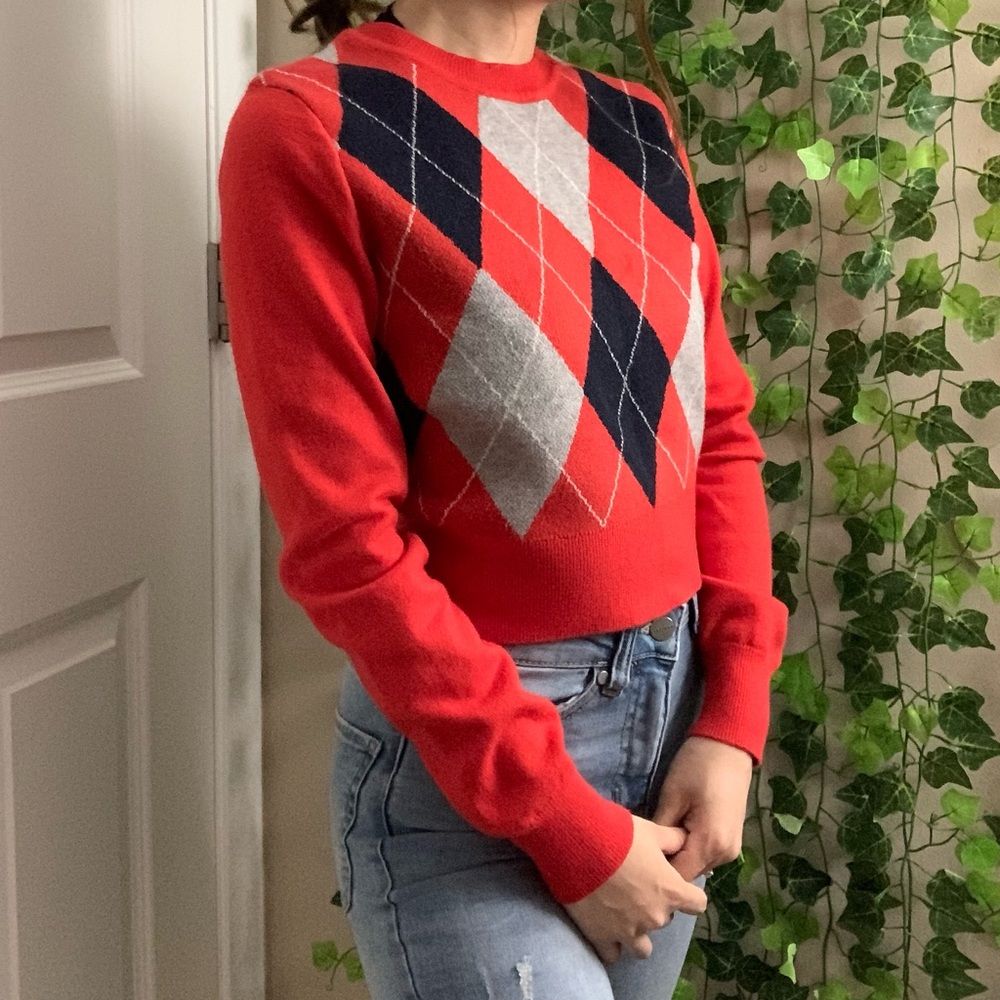 forever21 red argyle long sleeve sweater